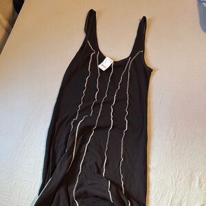 Free People Beach Maxi Black Sleeveless Dress with White Stripes